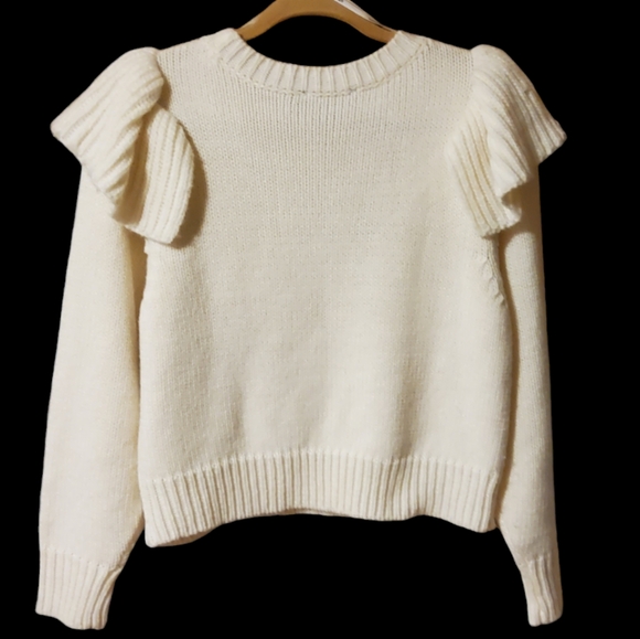 Mink Pink Carice Exaggerated Ruffle Sleeve Knit Cream Sweater Medium Cotton Wool - Picture 7 of 7